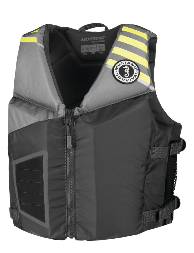 Mustang REV Young Adult Foam Vest 88-110 LBs MV3600-270 - GRAY-LT GRAY-FLUORESCENT YELLOW GREEN