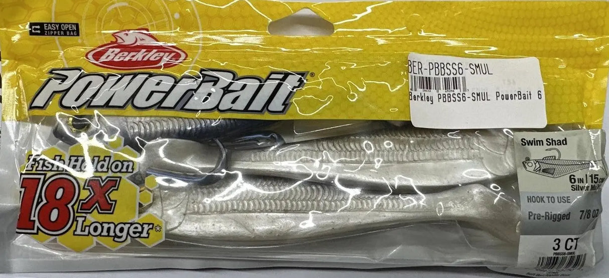 Berkley Powerbait Pre-Rigged Swim Shad with 3D Eyes 6" - Silver Shad Berkley