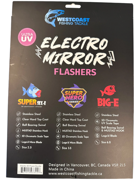 Westcoast Fishing Tackle Electro Mirror Flashers packaging with branding and product details.