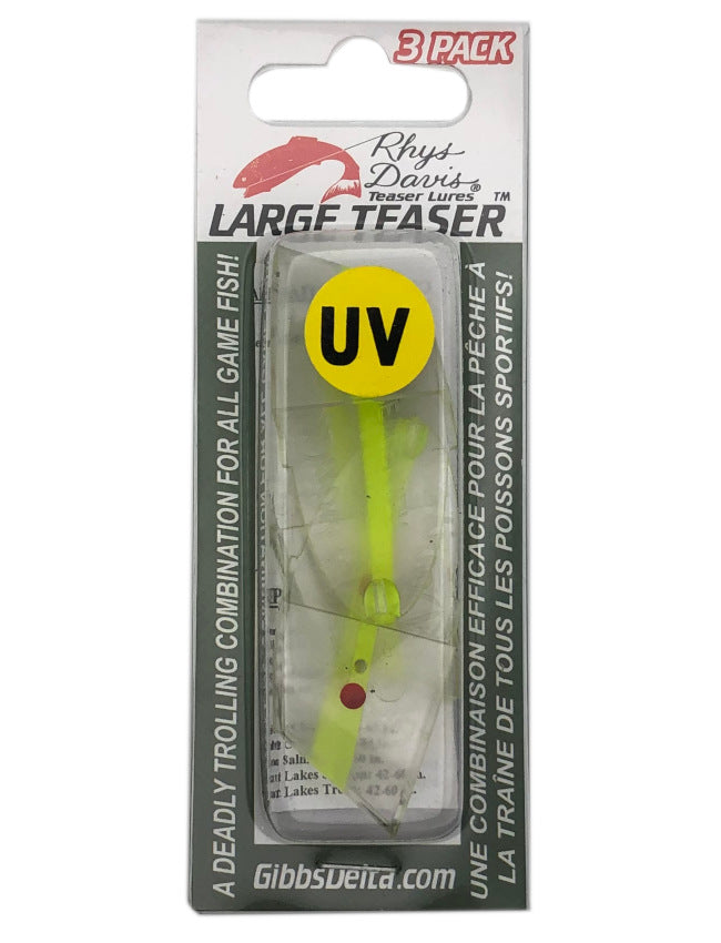 Rhys Davis Large Teaser Clear Unrigged 3PK - UV Chartreuse Flash