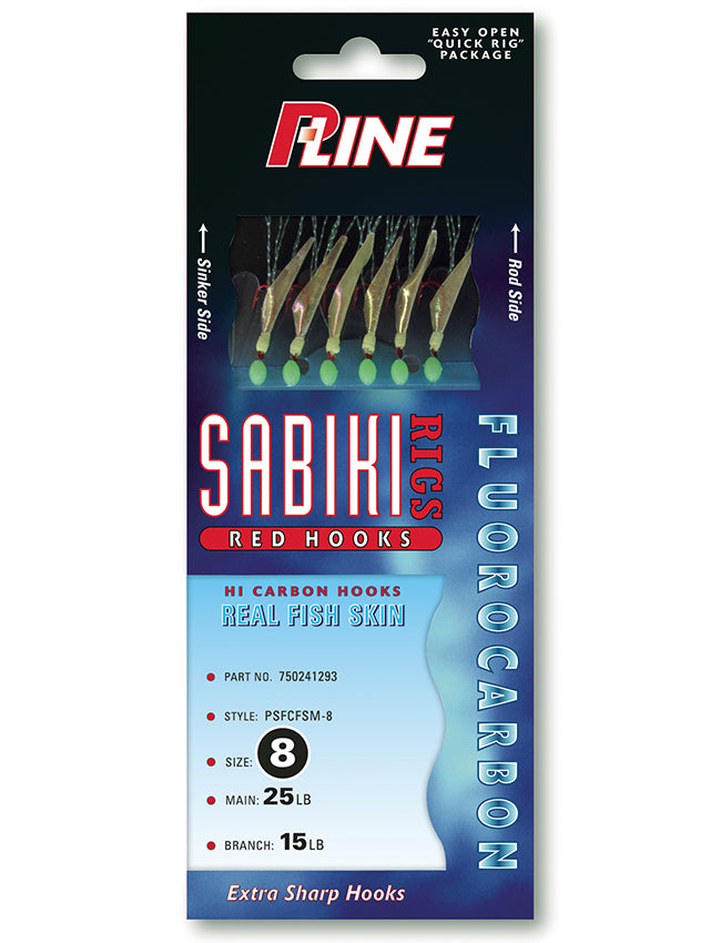 P-Line Sabiki Rigs Red Hooks with Mylar - #8