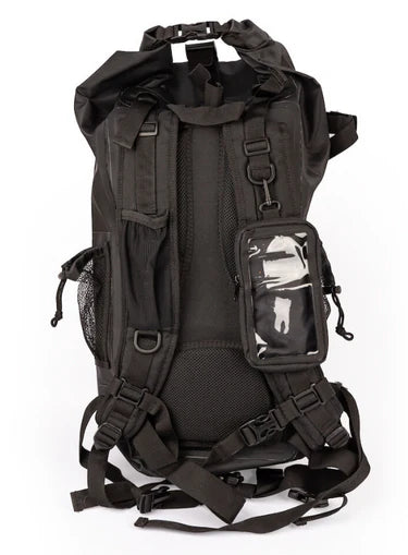 Black tactical backpack on a white background