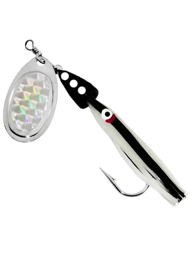 Wally Whale Spinz - Black/White Skirt Fish Scale Blade Z-SP09