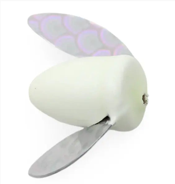 White propeller with a patterned blade on a white background