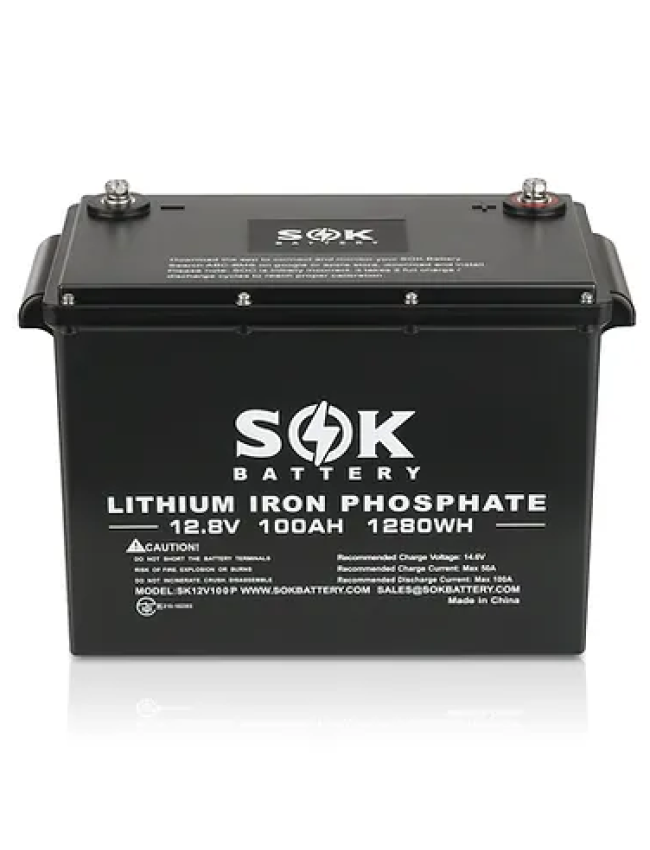 SOK 12V 100Ah Lithium Iron Phosphate Battery - Marine Grade, Bluetooth BMS