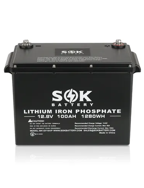 SOK 12V 100Ah Lithium Iron Phosphate Battery - Marine Grade, Bluetooth BMS