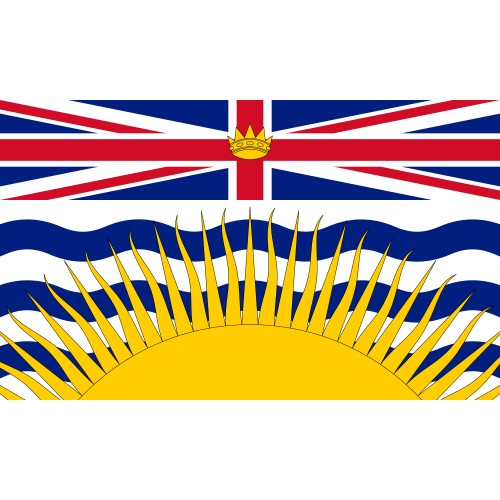 British Columbia provincial flag with Union Jack, crown, and rising sun