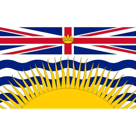 British Columbia provincial flag with Union Jack, crown, and rising sun