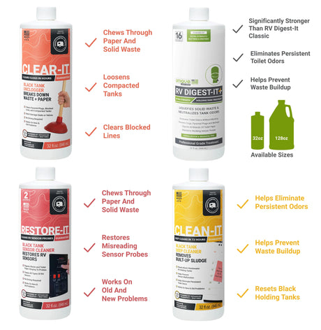 RV Black Tank Cleaning & Treatment Bundle - 4 Pack Bundle! Unique Camping + Marine
