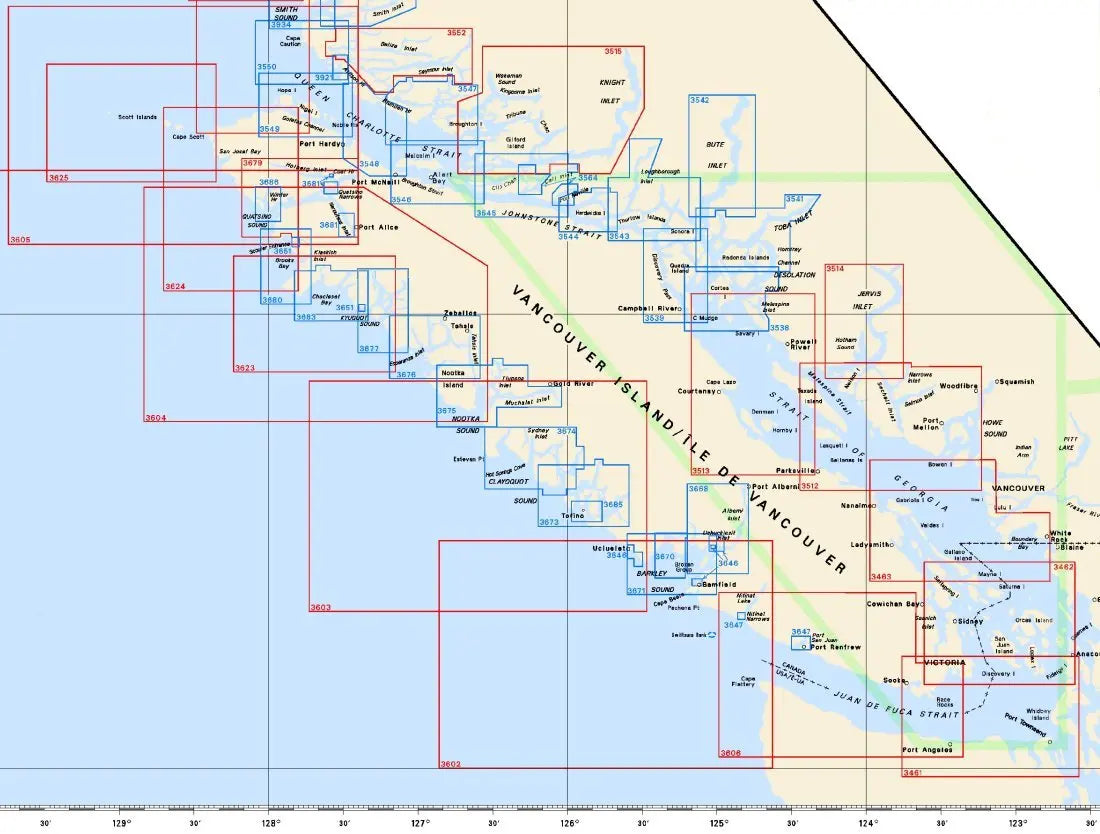 Canadian Hydrographic Marine Charts - Pacific Coast - 3000 - Juan De Fuca Strait