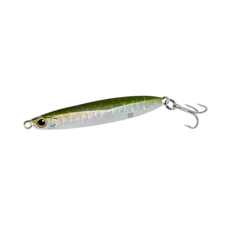 Green holographic trolling spoon fishing lure with treble hook