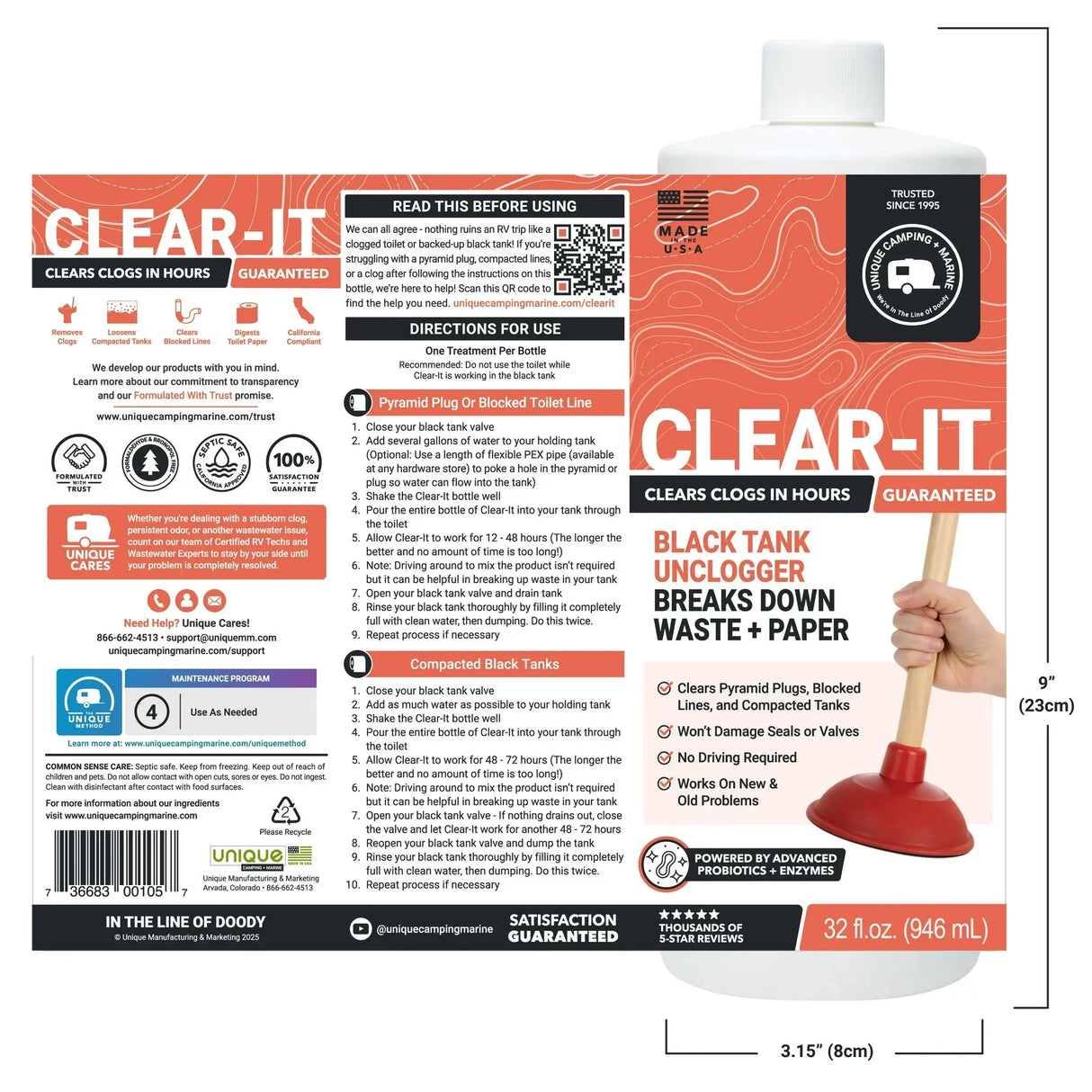 1. Clear-It RV Black Tank Unclogger Unique Camping + Marine