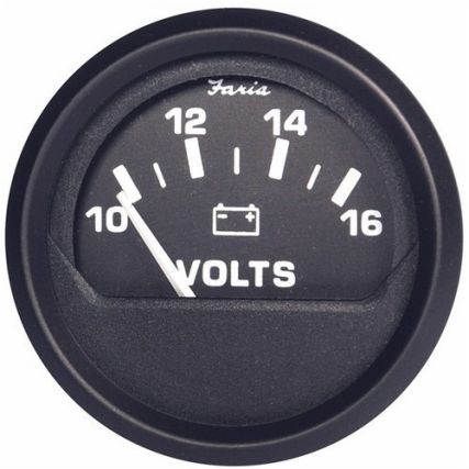 Faria 12821 Euro Black 2" Voltmeter (10-16 V)
