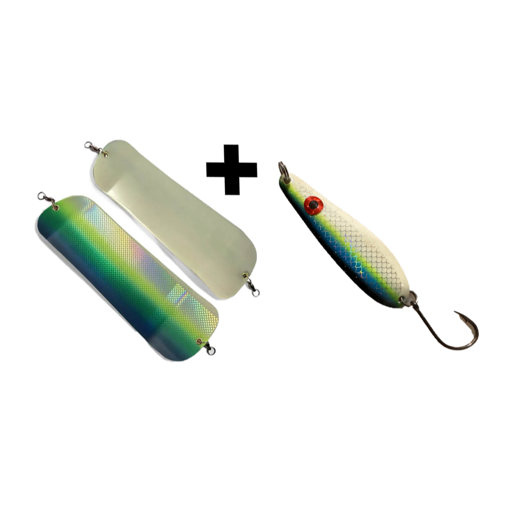 Salmon Trolling Duo – Glow Flasher & Herring Aid Spoon