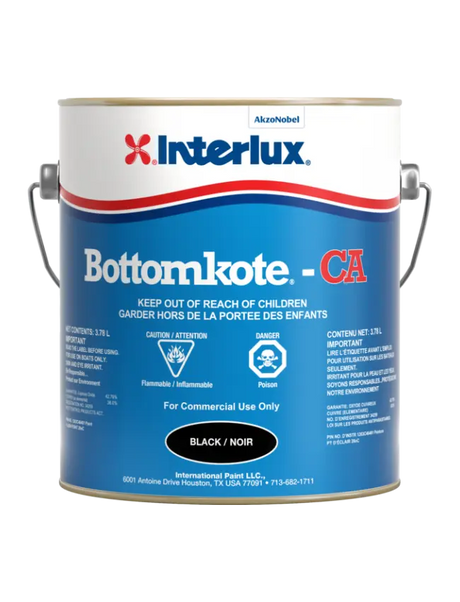 Interlux Bottomkote CA antifouling marine paint can in black, 3.78L