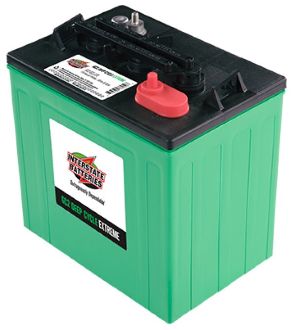 Interstate GC2-ECL-UTL 6 volt deep cycle battery top view terminals and case