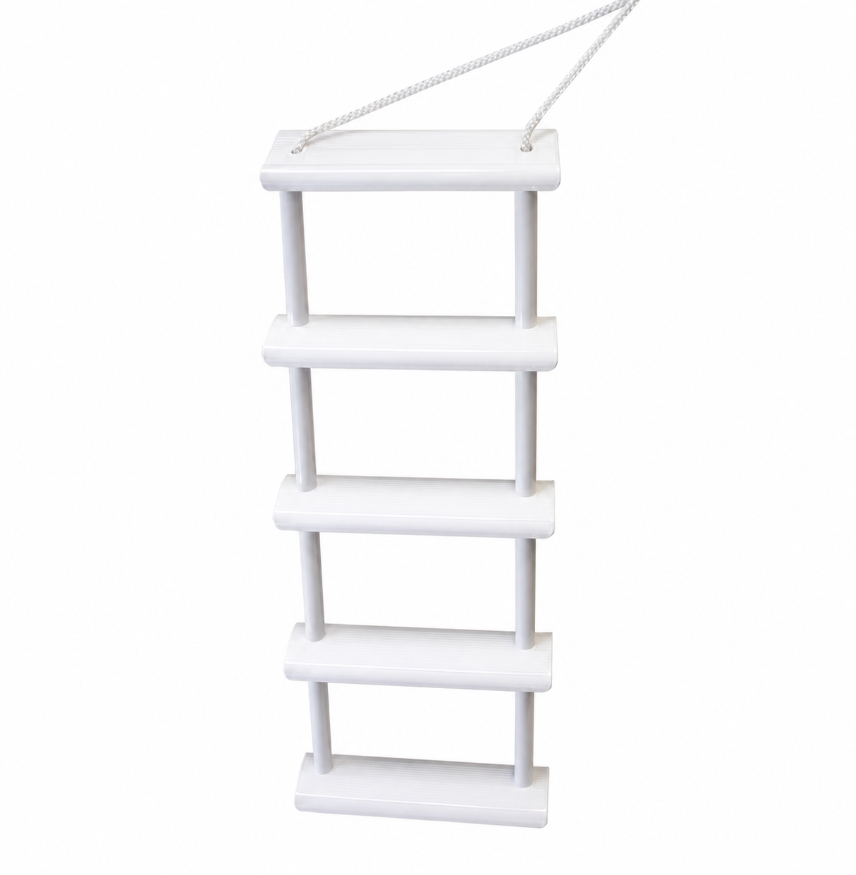 Invincible Marine 5 Step Folding Rope Ladder with molded plastic steps and corrosion-resistant rope for boat boarding.