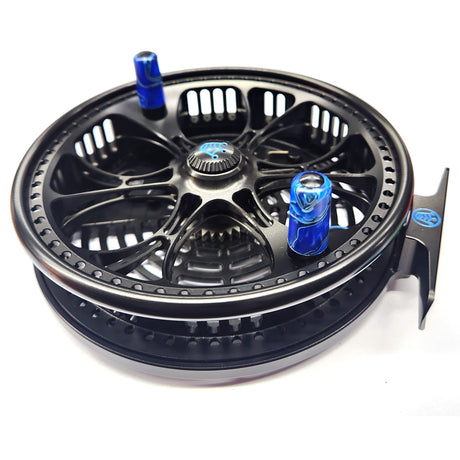 Kingpin Zeppelin Aero 500 Centerpin Reel - Special Edition Black with Blue Handles