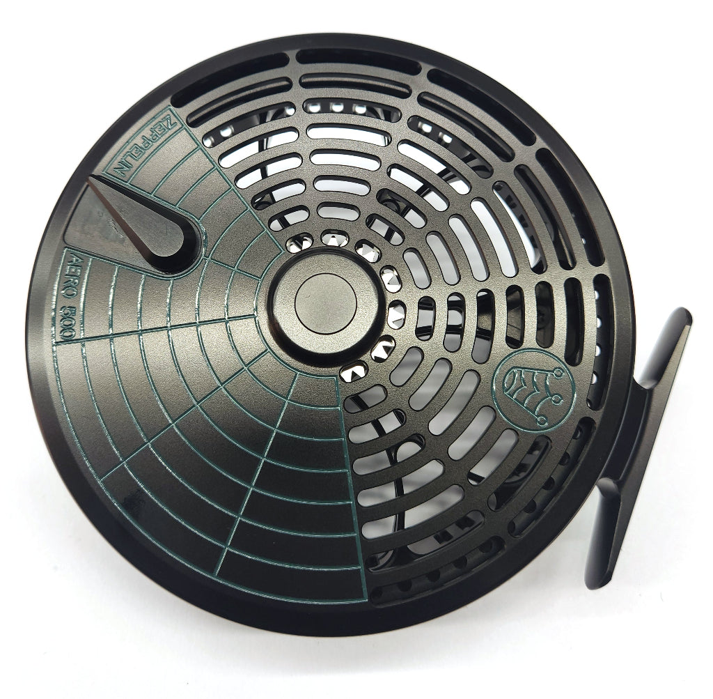 Kingpin Zeppelin Aero 500 Centerpin Reel - Special Edition Black with Green Handles