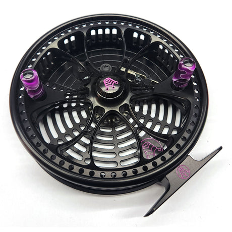 Kingpin Zeppelin Aero 500 Centerpin Reel - Special Edition Black with Purple Handles