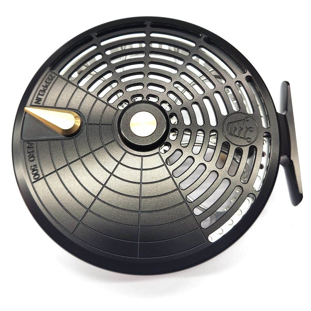 Kingpin Zeppelin Aero 500 Centerpin Reel - Special Edition Black & Silver with Gold Handles