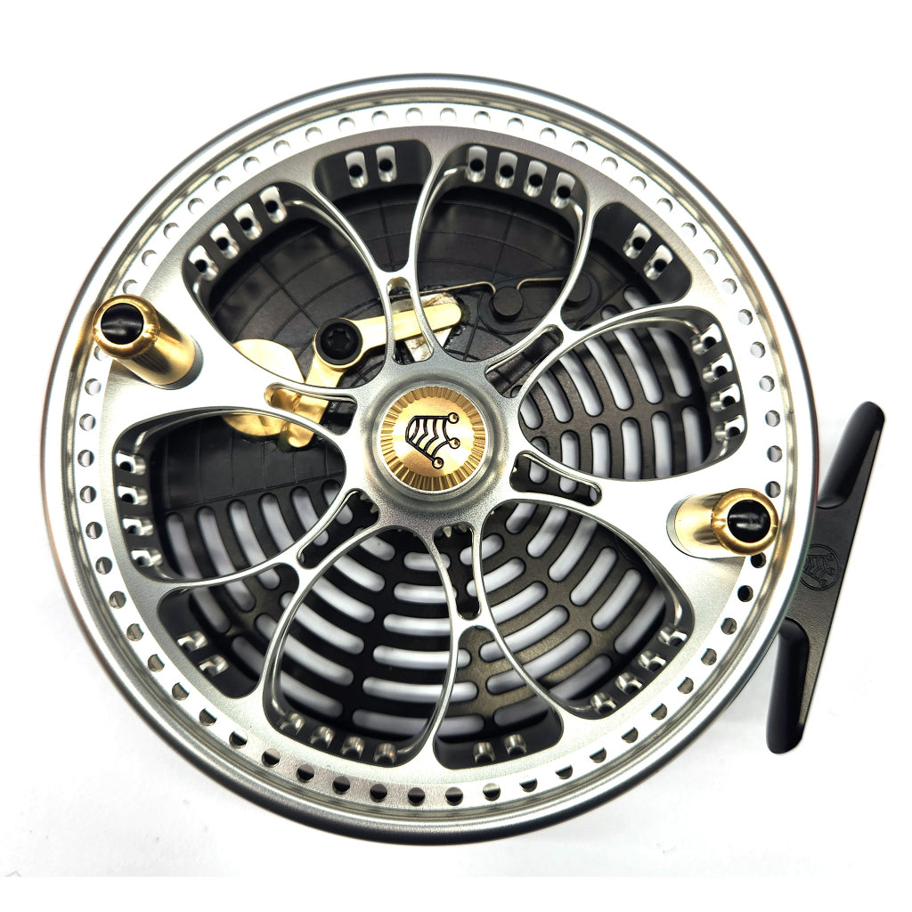 Kingpin Zeppelin Aero 500 Centerpin Reel - Special Edition Black & Silver with Gold Handles