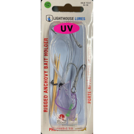 Packaged rigged anchovy bait holder with Lighthouse Lures branding on a white background - Rigged 1pk