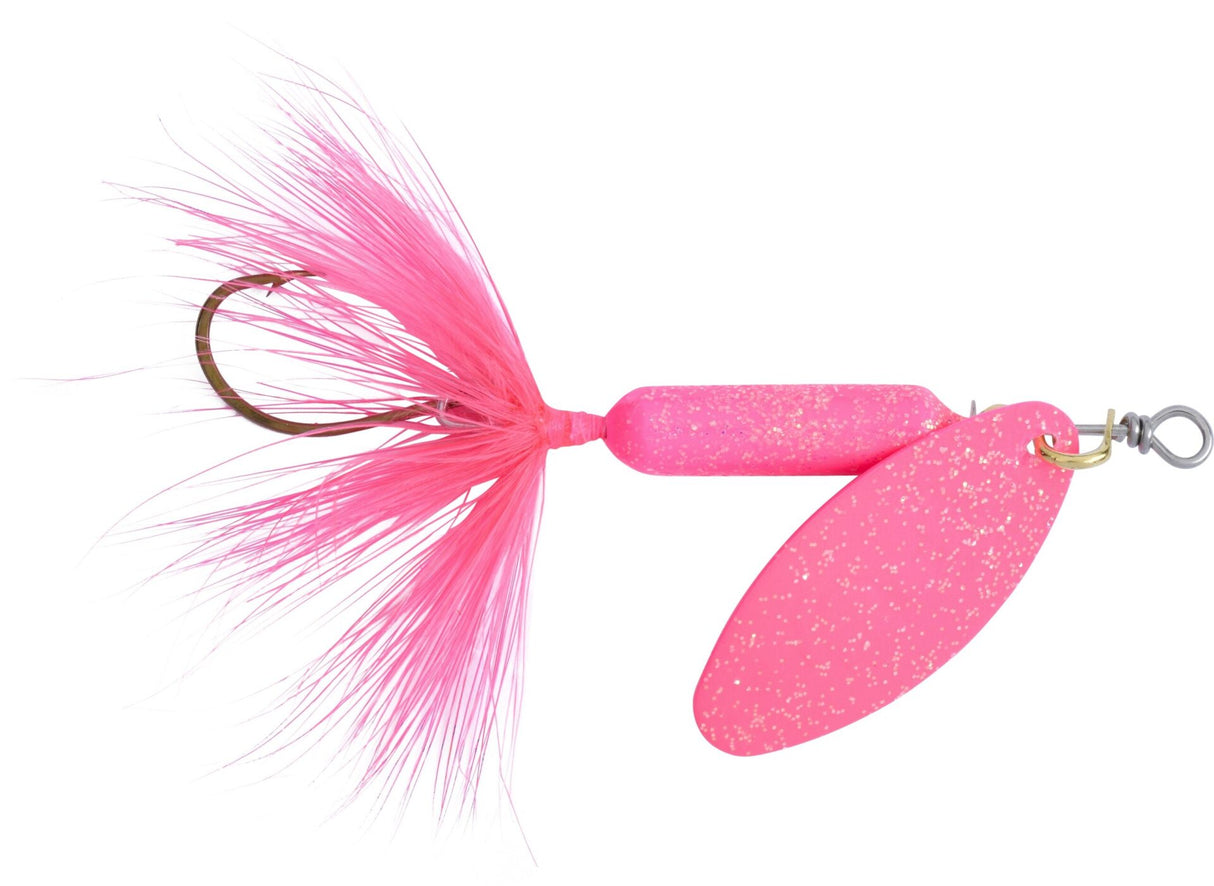 Pink fishing lure with a white background