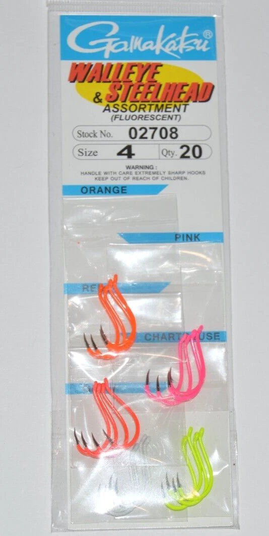 Gamakatsu Walleye & Steelhead Fluorescent Hook Assortment - Assorted