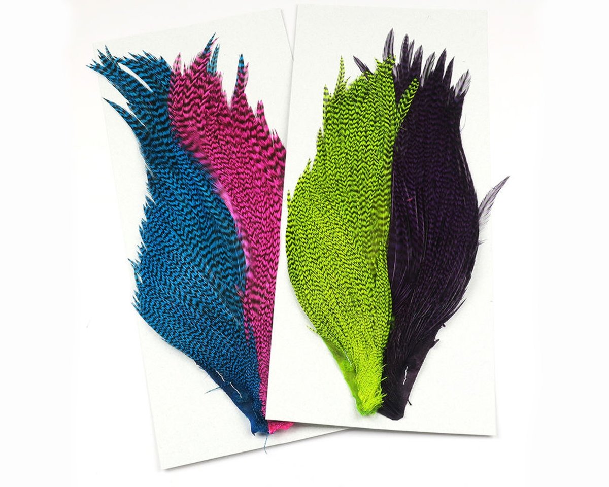 Hareline Tyers 4 Color Dyed Grizzly Salmon Steelhead Starter Cape Set - Spawn Fly Fish - Hareline Dubbin