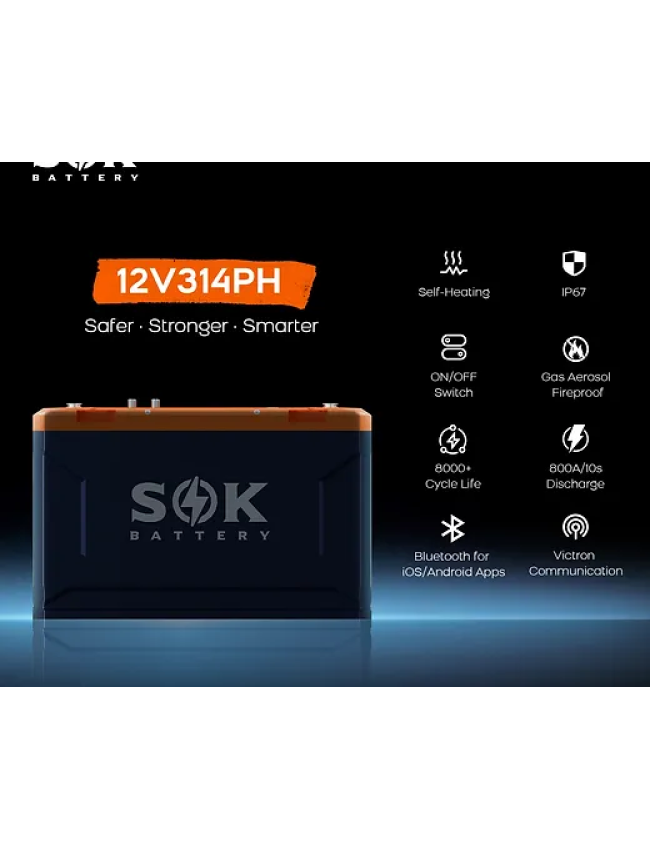 SOK 12V 314Ah Lithium Iron Phosphate Battery with Built-in Heater & Bluetooth ARG200301020R