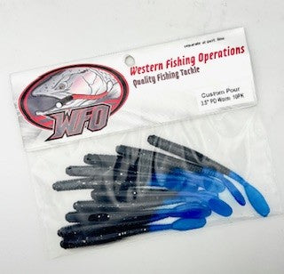 Fishing lures in a clear package with a branded label on a white background