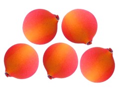 Five apricots arranged on a white background