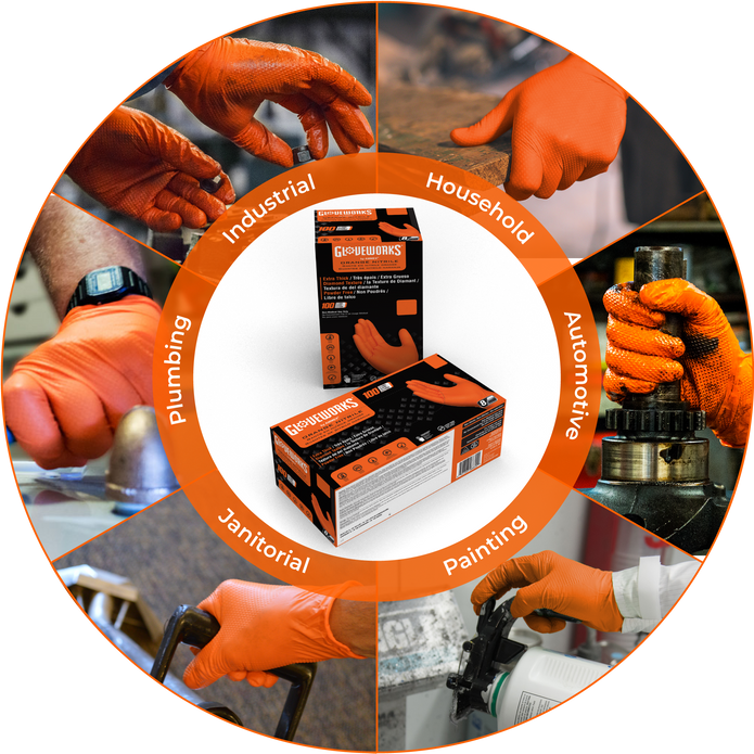 Glove Works Industrial Orange RDT Nitrile Gloves - XL