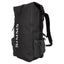 Black backpack with 'Simms' logo on a white background