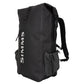 Black backpack with 'Simms' logo on a white background