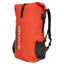Orange backpack with black straps and Simms logo on a white background