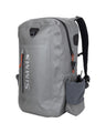 Gray backpack with visible branding on a white background