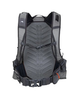 Gray backpack with a textured back panel on a white background