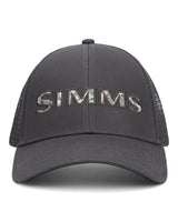 Black cap with 'Simms' logo on a white background