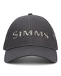 Black cap with 'Simms' logo on a white background