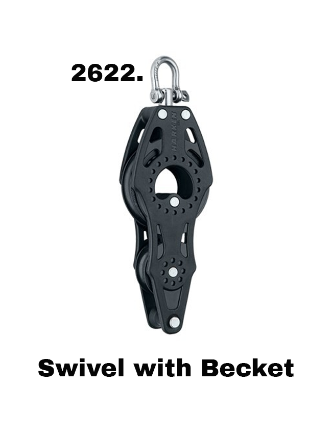 Harken Carbo Fiddle Blocks - 57mm 2621 - 2624. Swivel/Cam Cleat with Becket