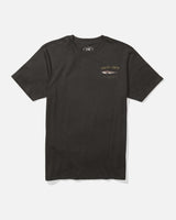 The Salty Crew Bruce Tee - Black is a plain black combed ringspun cotton t-shirt with a small gold and white "SALTY CREW" screenprint graphic on the left chest.