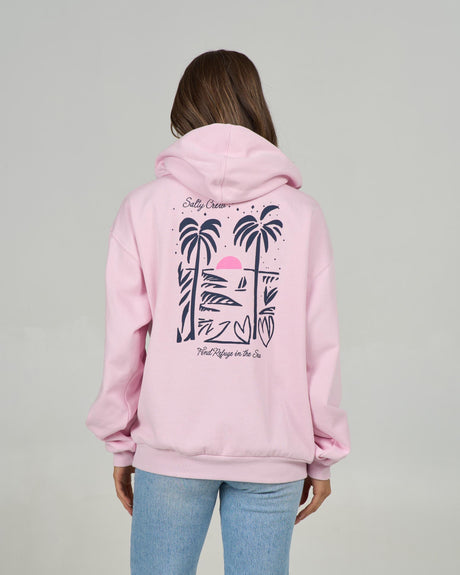 Back view of the Geo Palm Hoody - Pink Skies. 