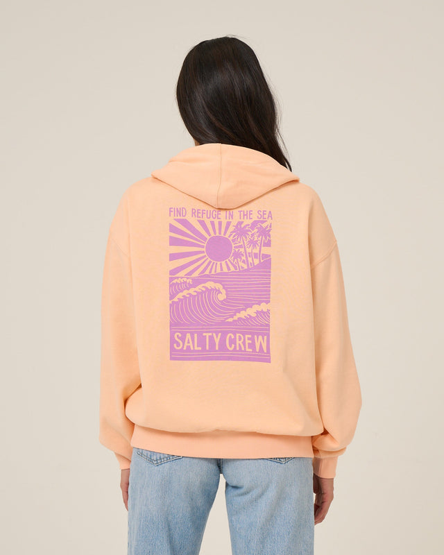 Back view of the Rise And Smile Hoodie - Apricot. 