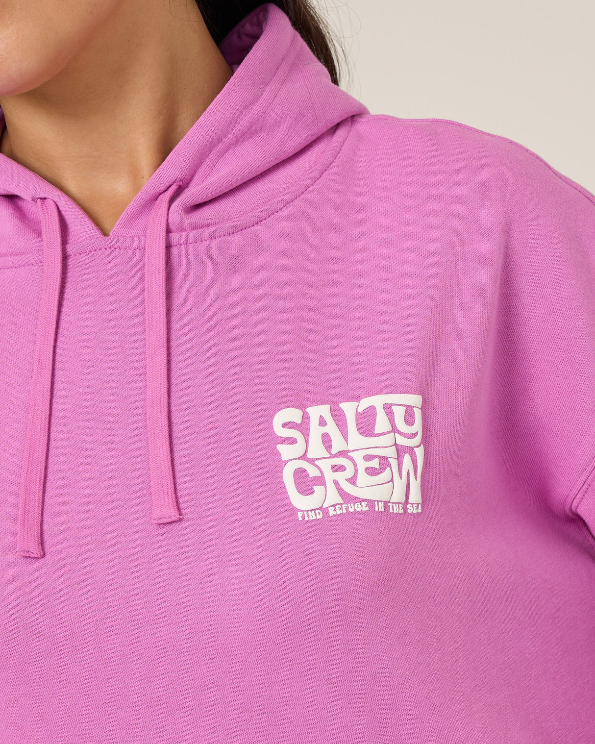Close up front view of the Freestyle Hoodie - Violet. 