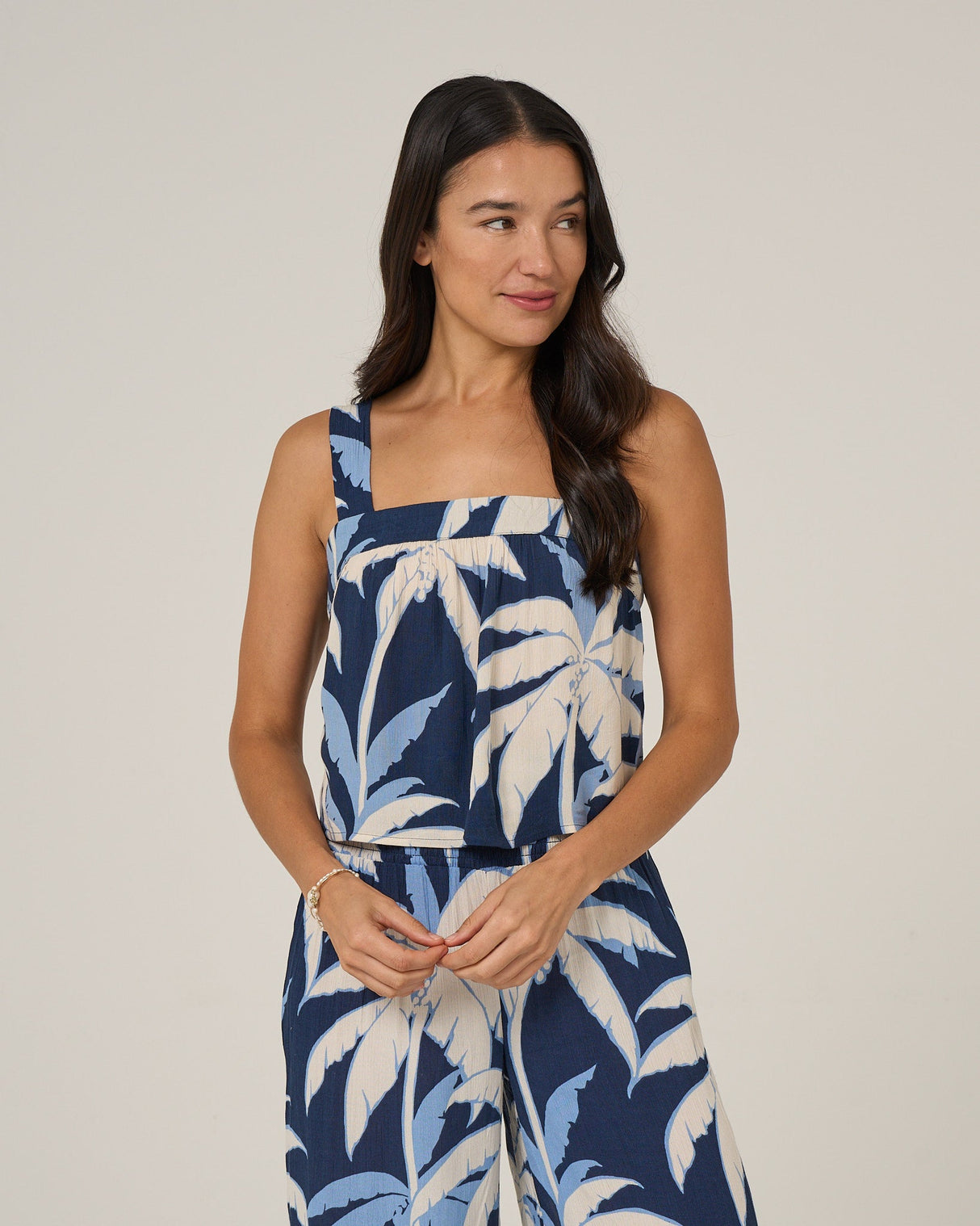 Front view of the Palms Up Cami - Bright Navy. 