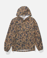 Front view of the Tippet Snap Jacket - Sand Camo. 