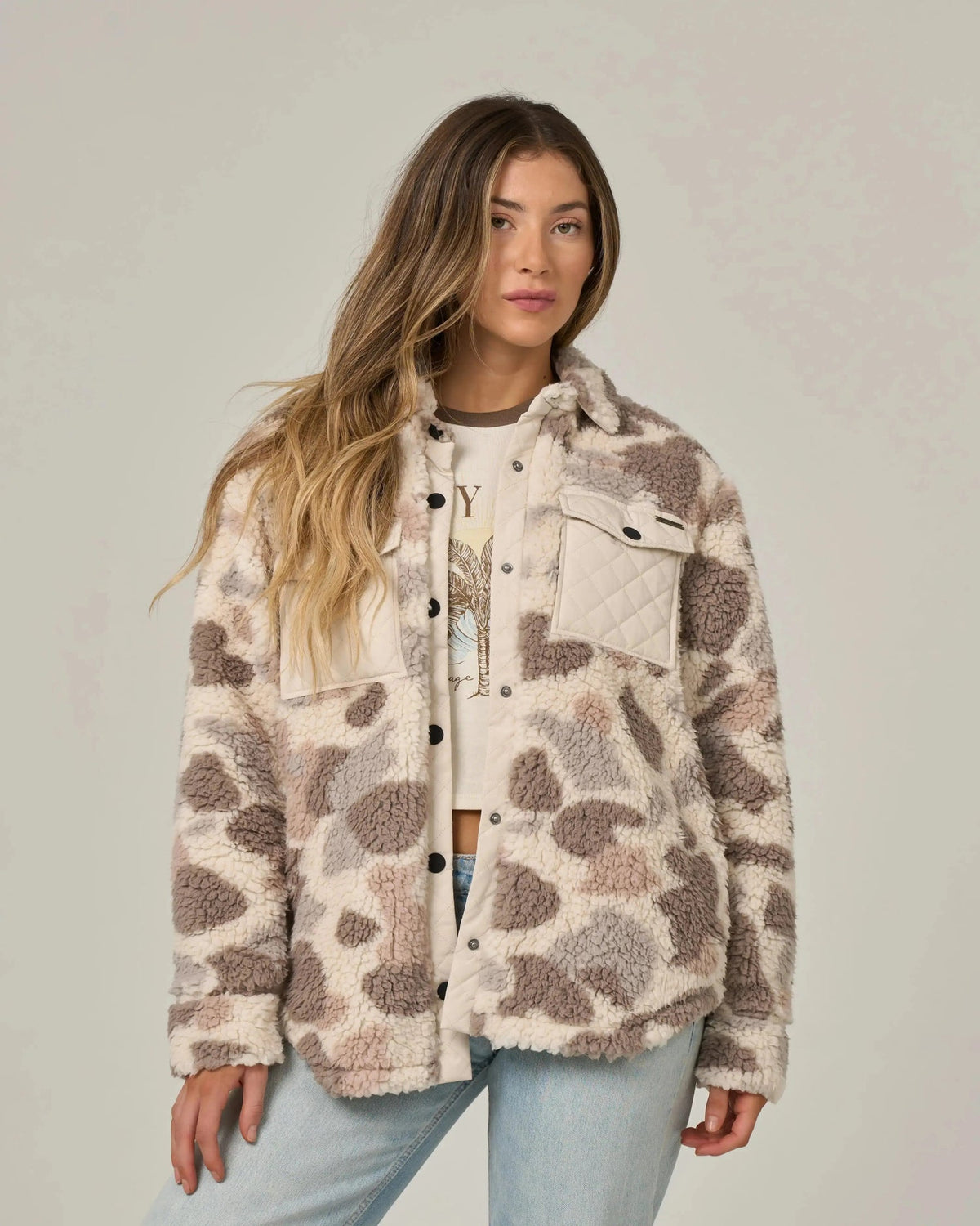 Salty Crew Calm Seas Sherpa Shacket - Sand Camo