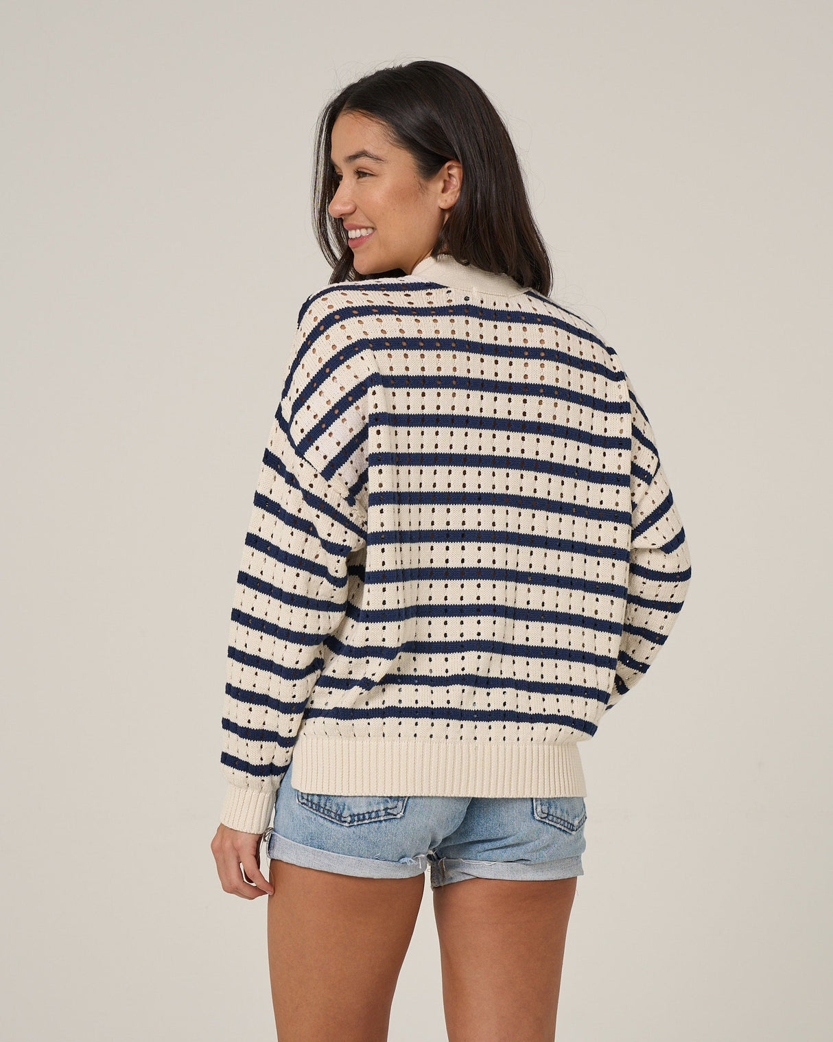 Back view of the Captains Cardigan - Off White. 